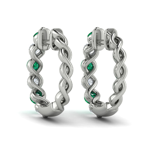 Diamond and Emerald  Twist Hoop Earrings
