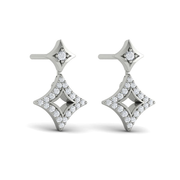 Diamond Double Vlora Star Open Motif Drop Stud Earrings