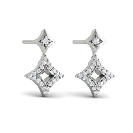 Diamond Double Vlora Star Open Motif Drop Stud Earrings