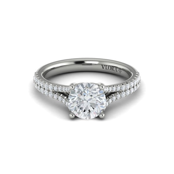 Round Classic, Split Shank Engagement Ring in Platinum by Vlora Bridal