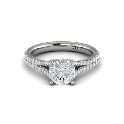 Round Classic, Split Shank Engagement Ring in Platinum by Vlora Bridal