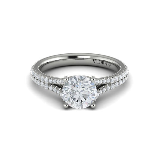 Round Classic, Split Shank Engagement Ring in Platinum by Vlora Bridal