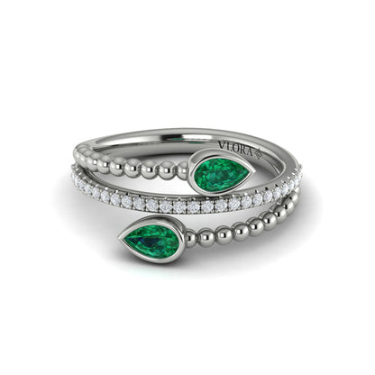Double Pear Shaped Emerald and Diamond Wrap Ring