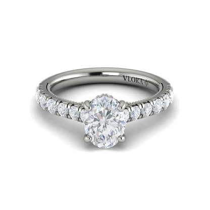 French Cathedral Oval Hidden Halo Engagement Ring