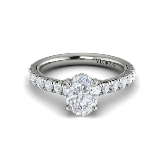 French Cathedral Oval Hidden Halo Engagement Ring