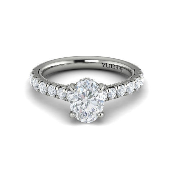 French Cathedral Oval Hidden Halo Engagement Ring