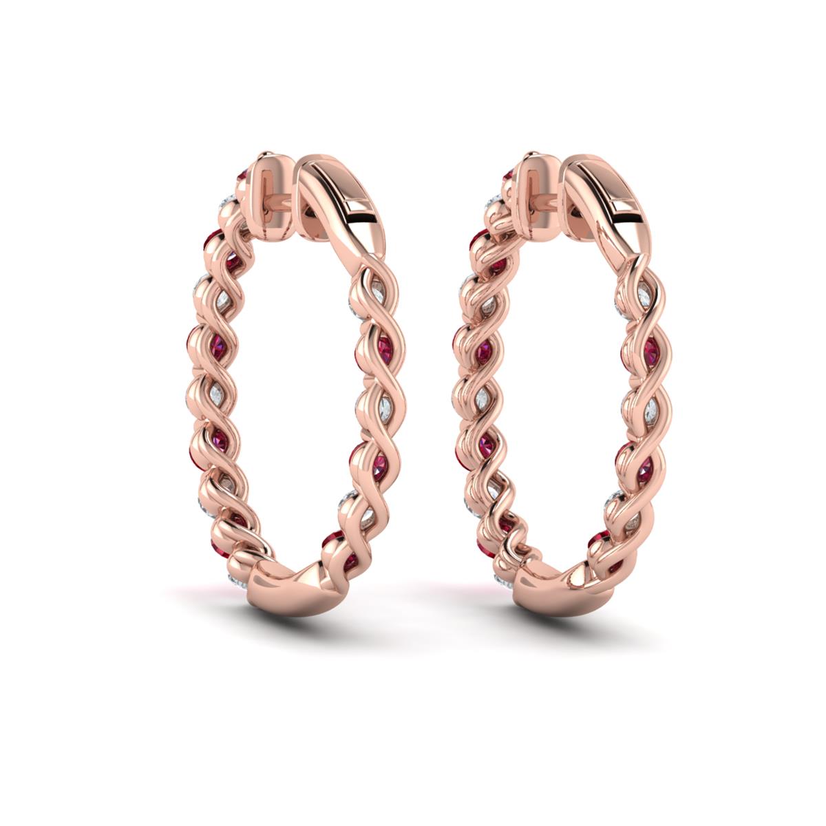 Inside Out Diamond and Ruby  Hoop Earrings