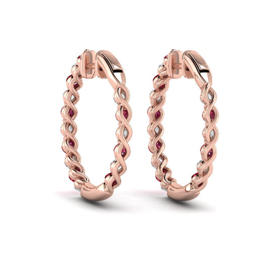 Inside Out Diamond and Ruby  Hoop Earrings