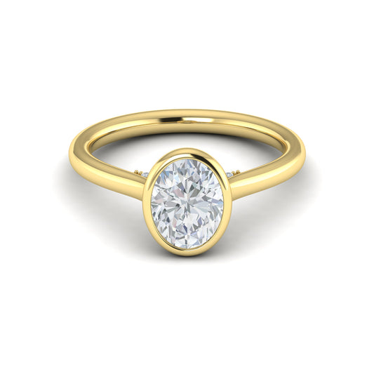 Oval Solitaire, Bezel Engagement Ring in 14K Yellow Gold by Vlora Bridal
