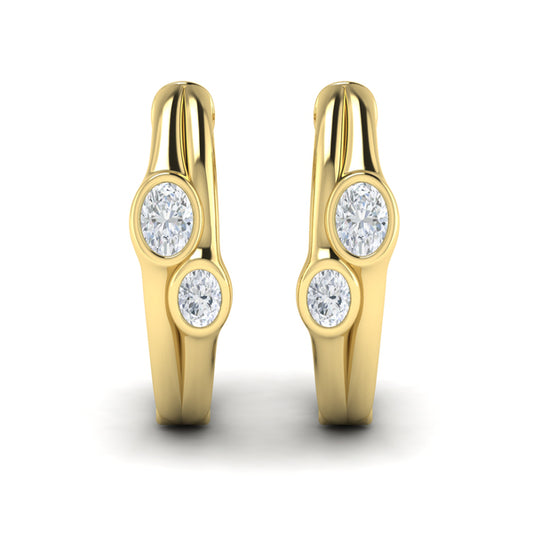 Oval Shaped Diamond Bezel‑Set Two‑Stone Huggies