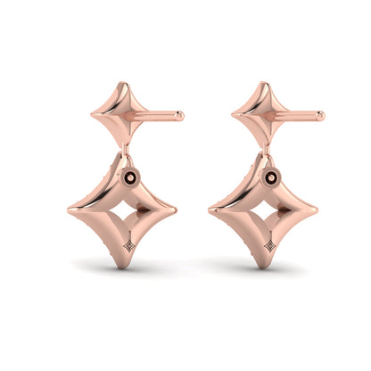 Diamond Double Vlora Star Open Motif Drop Stud Earrings