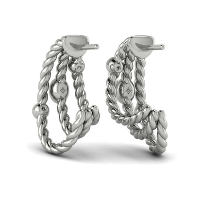 Bezel Set Diamond Rope Hoop Earrings