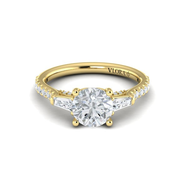 Crescendo Three Stone Engagement Ring with Diamond Band