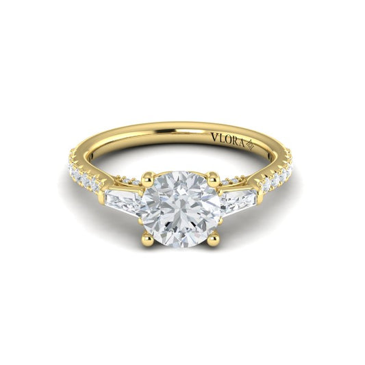 Crescendo Three Stone Engagement Ring with Diamond Band