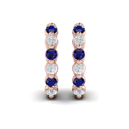 Diamond and Blue Sapphire  Twist Hoop Earrings