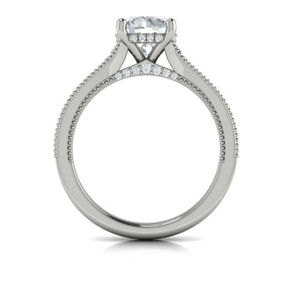 Round Classic, Modern Vintage Engagement Ring in Platinum by Vlora Bridal