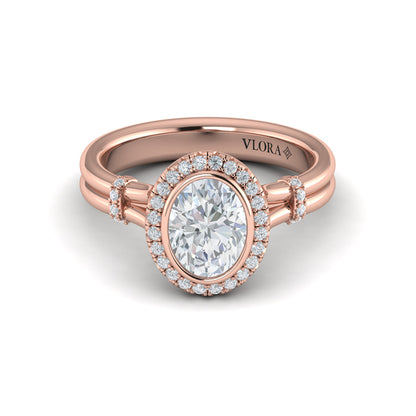 Diamond Accent Bezel Oval Halo Engagement Ring