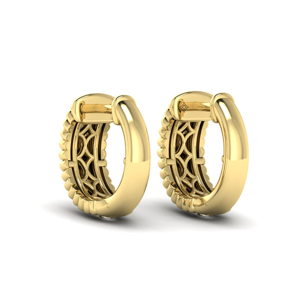 Fluted Huggie Earrings with Center Diamonds