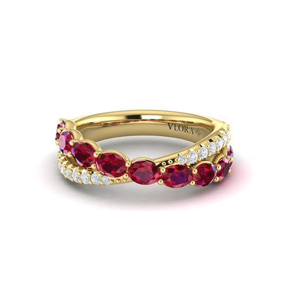 Multi Diamond and Ruby Twist Statement Ring