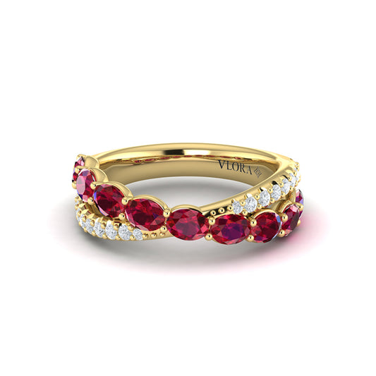 Multi Diamond and Ruby Twist Statement Ring