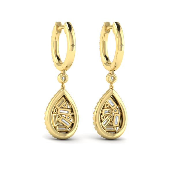 Multi Diamond Tear Drop Baguette Earrings