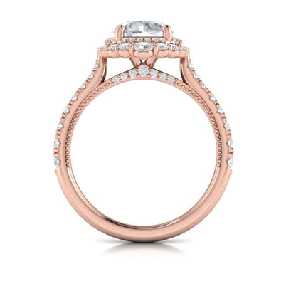 Cathedral Arch Double Halo Round Engagement Ring
