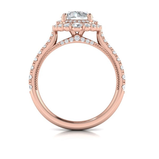 Cathedral Arch Double Halo Round Engagement Ring