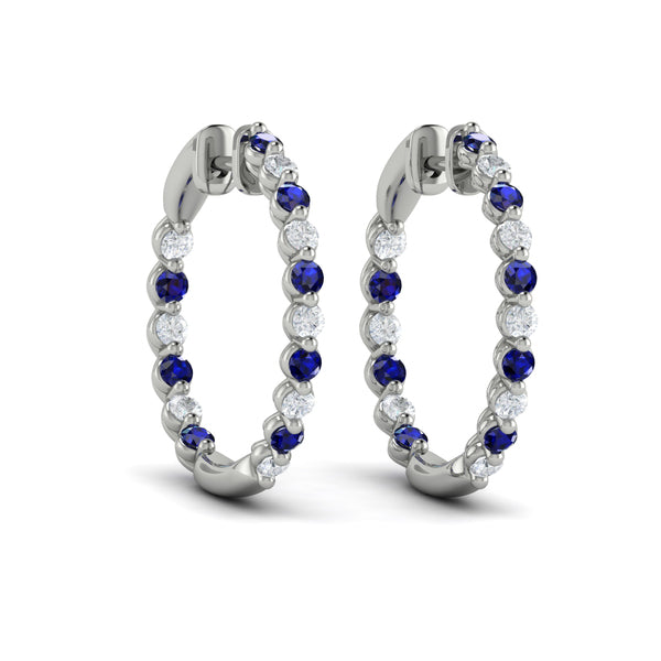 Inside Out Diamond and Blue Sapphire  Hoop Earrings