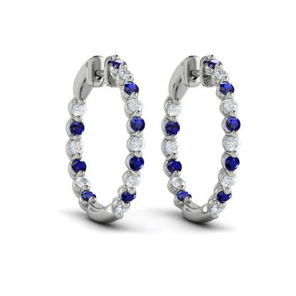 Inside Out Diamond and Blue Sapphire  Hoop Earrings