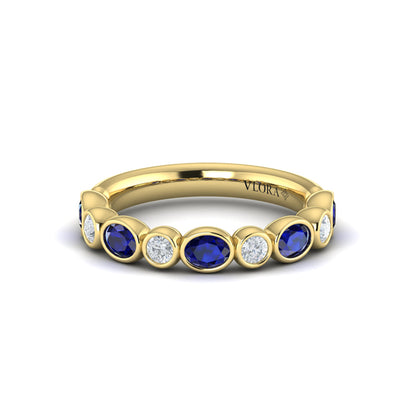 Oval and Round Bezel Set Diamond and Sapphire Ring