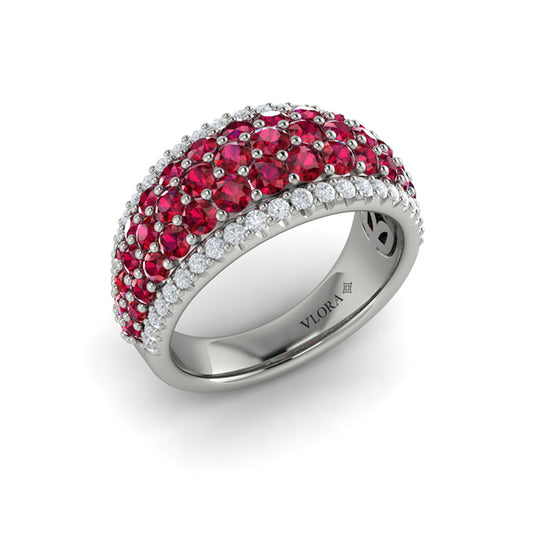 Diamond and Ruby Multi-Row Statement Ring