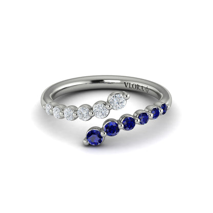 Diamond and Blue Sapphire Open Wrap Ring