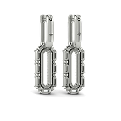 Diamond Baguette Double Row Link Drop Huggie Earrings