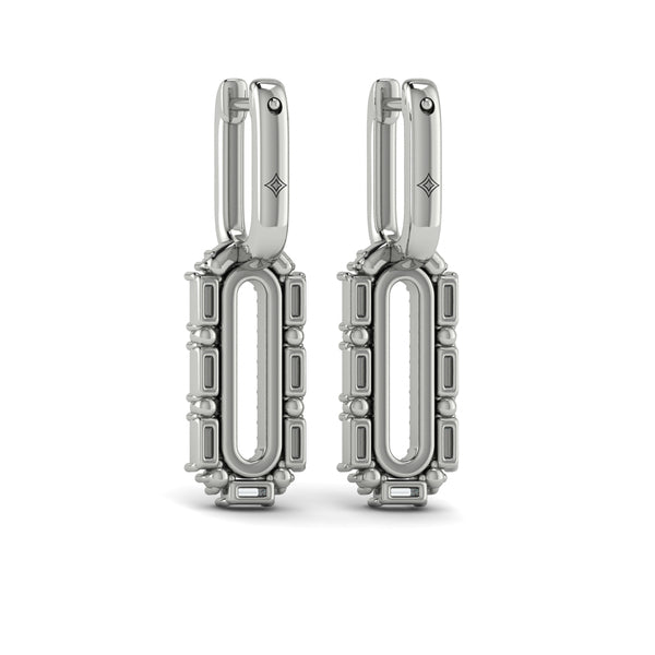 Diamond Baguette Double Row Link Drop Huggie Earrings