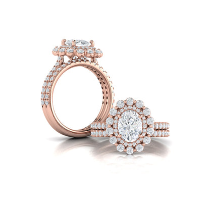 Floral Double Halo Oval Engagement Ring