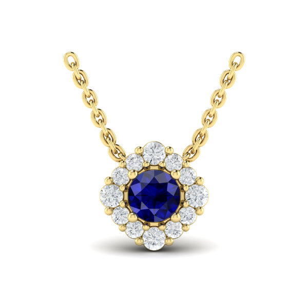 Diamond Halo and Round Sapphire Center Pendant