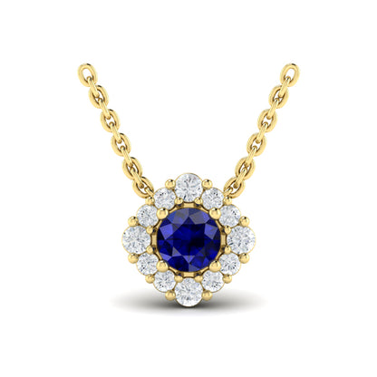 Diamond Halo and Round Sapphire Center Pendant