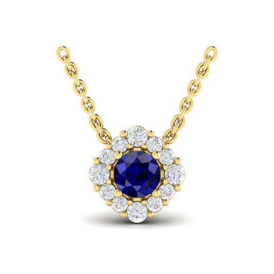 Diamond Halo and Round Sapphire Center Pendant