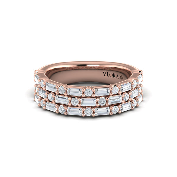 Diamond Baguette Three Row Ring
