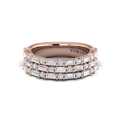 Diamond Baguette Three Row Ring