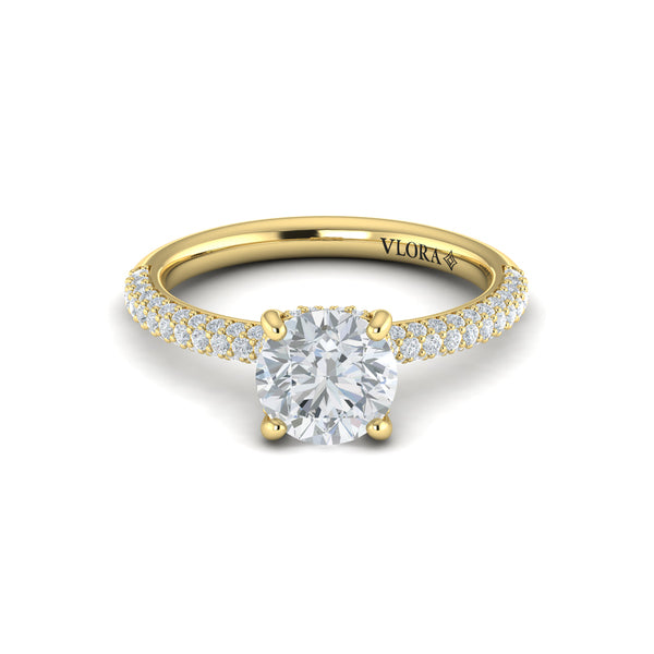 Shimmering Hidden Halo Engagement Ring with Micropave Band