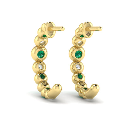 Round Bezel Set Diamond and Emerald Circle Hoop Earring