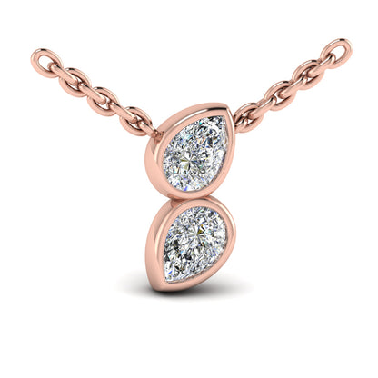 Pear Shaped Diamond Bezel‑Set Two‑Stone Sculpted Necklace