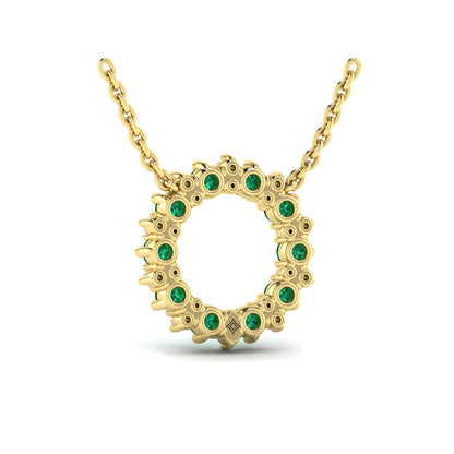 Diamond and Emerald Open Starburst Circle Pendant Necklace
