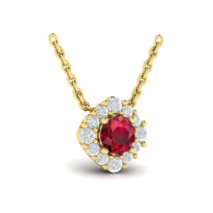 Diamond Halo and Round Ruby Center Pendant