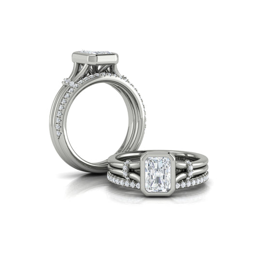 Matching Band for Diamond Accent Bezel Emerald Cut Engagement Ring