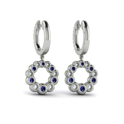 Round Bezel Set Diamond and Sapphire Circle Drop Earring