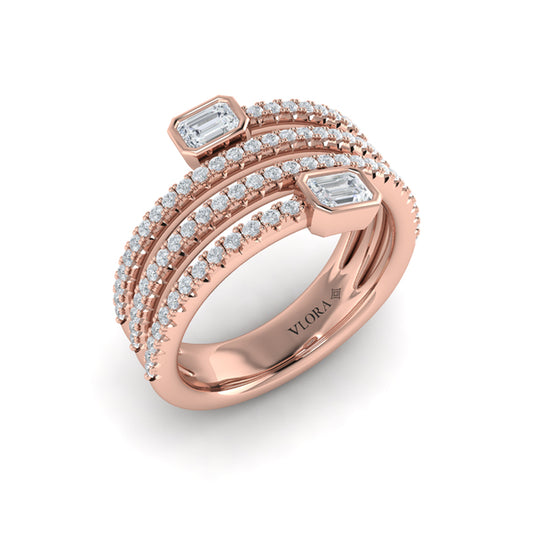 Diamond Three Row Diamond Baguette Wrap Ring