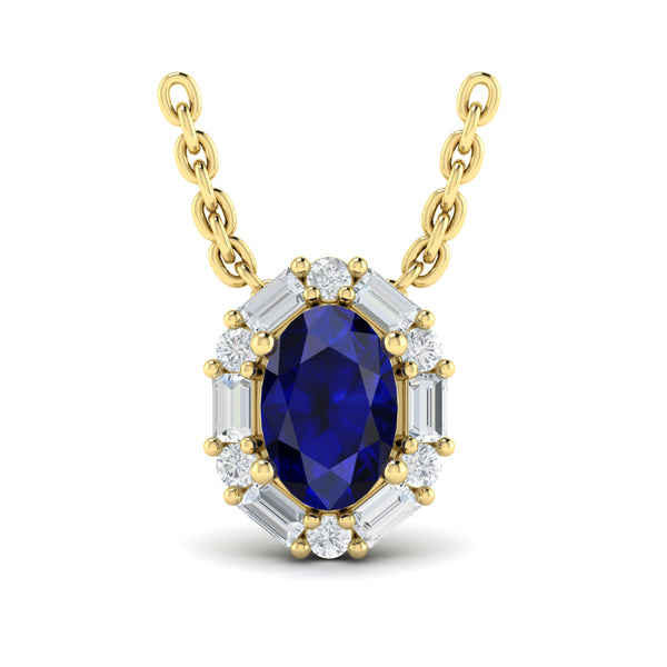 Oval Sapphire and Diamond Baguette Pendant