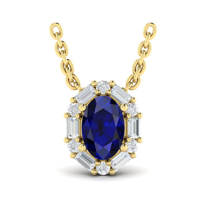 Oval Sapphire and Diamond Baguette Pendant